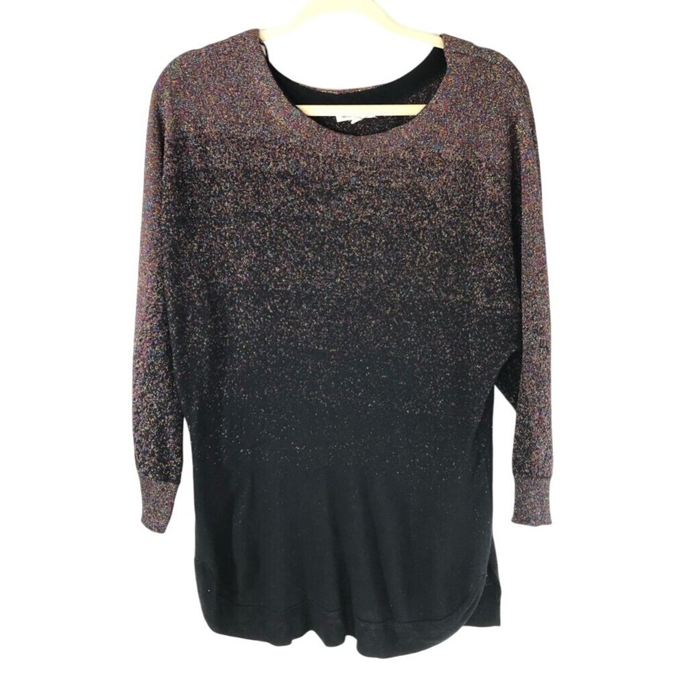 Margeaux & Ellie Womens Pullover Sweater Black Glitter Rainbow 3/4 Sleeve 3X